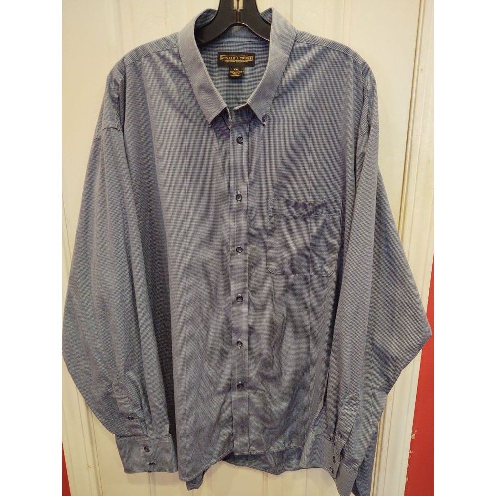 Donald J Trump Mens XXL Shirt Signature Collection Blue Gingham Long Sleeve